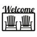 Winston Porter Bonnybrook Welcome w/ Beach Chairs Laser Cut Solid Steel Wall Sign Metal in Black | 24 H x 24 W x 0.06 D in | Wayfair