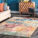 Blue/Gray 48 x 0.28 in Area Rug - Wrought Studio™ Hiroko Abstract Power Loom Performance Ivory/Blue/Pink/Yellow Rug, | 48 W x 0.28 D in | Wayfair