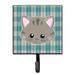 Harriet Bee Grayling Kitten Face Wall Key Organizer w/ Key Hooks Metal in Blue/Gray | 5.75 H x 4.25 W x 1.25 D in | Wayfair