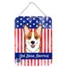 The Holiday Aisle® God Bless American Flag w/ Retriever Hanging Prints Wall Décor Metal in Blue/Gray/Red | 12 H x 16 W x 0.03 D in | Wayfair