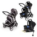 Kids Kargo Double Tandem Duellette Hybrid + 2 Isofix Car Seats and Bases (Silver)