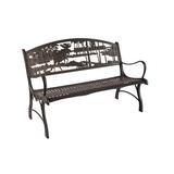 Loon Peak® Heisler Moose & Beer Iron Park Outdoor Bench Metal in Brown | 36 H x 50 W x 27 D in | Wayfair 25DA2C8FF8FE40849E740CA5B3615C15