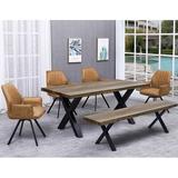 Union Rustic Brentley 6 - Person Dining Set Wood/Upholstered/Metal in Brown/Gray | Wayfair 9357CE8237754E28BE18DB8170C2E9BE