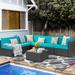 Latitude Run® Knights 7 Piece Rattan Sectional Seating Group w/ Cushions Synthetic Wicker/Wicker/Rattan in Blue, Size 29.5 D in | Wayfair