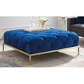 Willa Arlo™ Interiors 41.73" Wide Velvet Tufted Square Cocktail Ottoman Velvet in Blue | 16.93 H x 41.73 W x 41.73 D in | Wayfair