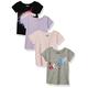 Amazon Essentials Mädchen Kurzärmlige T-Shirt-Oberteile (zuvor Spotted Zebra), 4er-Pack, Grau Textaufdruck/Hellrosa/Lila/Schwarz Einhorn, 2 Jahre