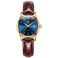 OLEVS Women's Business Dress Watches for Ladies Female Brown Leather Strap Big Face Dress Analog Quartz Wrist Watch with Calendar Day Date Waterproof Luminous Gift Classic Casual Retro Band, Blue