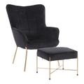 Izzy Contemporary Lounge Chair & Ottoman Set in Gold Metal & Black Velvet Fabric - Lumisource C2-IZZY AUVBK