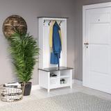 Cleobury Hall Tree w/ Bench & Shoe Storage Wood in White Laurel Foundry Modern Farmhouse® | 67.25 H x 30 W x 15.5 D in | Wayfair