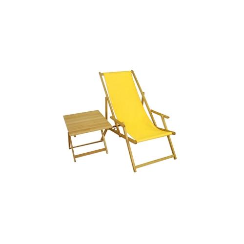 Strandstuhl gelb Gartenliege Strandliege Deckchair Tisch Liegestuhl Holz hell klappbar 10-302NT