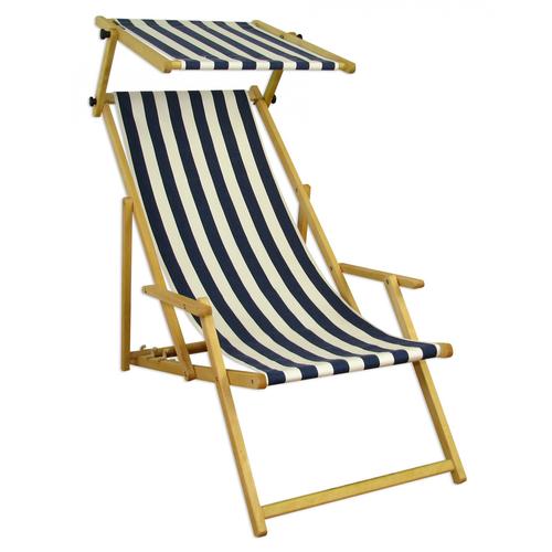 Liegestuhl blau-weiß Gartenliege Sonnenliege Sonnendach Strandstuhl Buche klappbar 10-317 N S