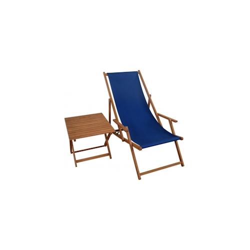 Liegestuhl blau Strandliege Gartenliege Tisch Buche Deckchair Strandstuhl klappbar 10-307 T