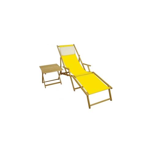 Liegestuhl gelb Strandliege Tisch Sonnenliege Relaxliege Deckchair Buche hell 10-302 N F T KH