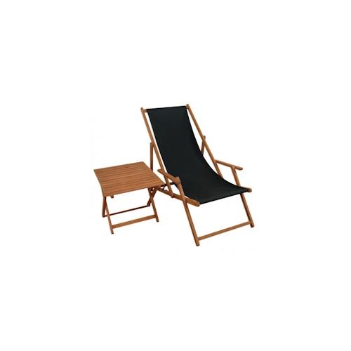 Liegestuhl schwarz Tisch Deckchair Buche Gartenstuhl Sonnenliege Relaxliege Strandliege 10-305T