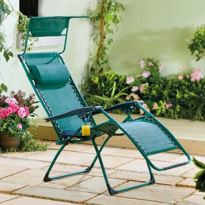 Garden Chair With Canopy, Green, Outdoor Reclining Chair H107 X W68 X D94cm, Weight Capacity 120kg