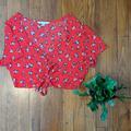 American Eagle Outfitters Tops | 3 For $30aeo Floral Crop Top | Color: Red | Size: M