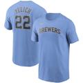 Men's Nike Christian Yelich Light Blue Milwaukee Brewers Name & Number T-Shirt