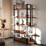 Gracie Oaks Sherlyn Bookshelves & Bookcases 5-shelf Etagere Bookcase, Industrial Open Display Shelves w/ Frame in Black/Brown | Wayfair