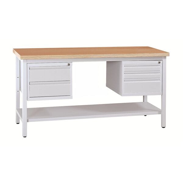 Gürkan Werkbank - 160 cm breit mit 2+3 Schüben grau, 160x84x60 cm