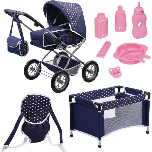Kombi-Puppenwagen und Komplett-Set blau die Babypuppe Kleinkinder