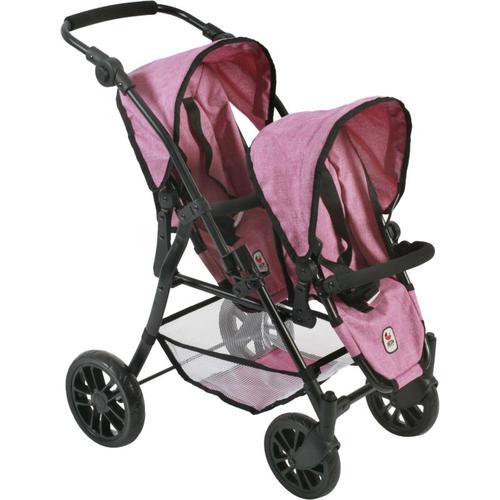 Tandem-Buggy Puppenzwillingswagen TWINNY, Jeans Pink beere