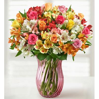 1-800-Flowers Flower Delivery Assorted Roses & Peruvian Lily Bouquet For Mom Double Bouquet W/ Pink Vase