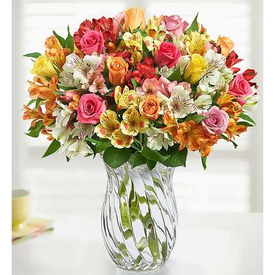 1-800-Flowers Flower Delivery Assorted Roses & Peruvian Lily Bouquet For Mom Double Bouquet W/ Clear Vase