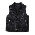 YM YOUMU Women's Faux Leather Black Waistcoat Gilet Biker Sleeveless Jacket Vintage Top (Black, UK Size 2XS/(Label Size S))