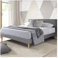 Sofareva - Lit Elisa en tissu 90x190 cm Gris clair Sommier inclus - gris clair