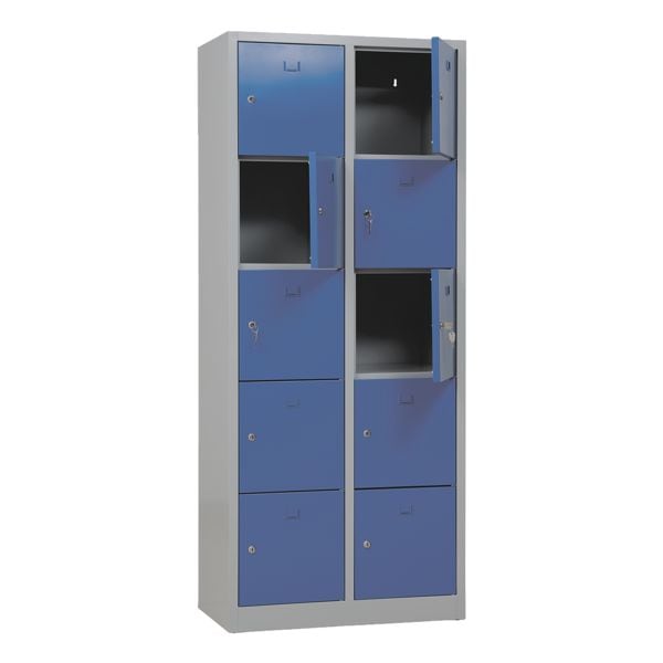 Gürkan Schließfachschrank 2x 5 Fächer Zylinderschloss grau, 80x190x45 cm