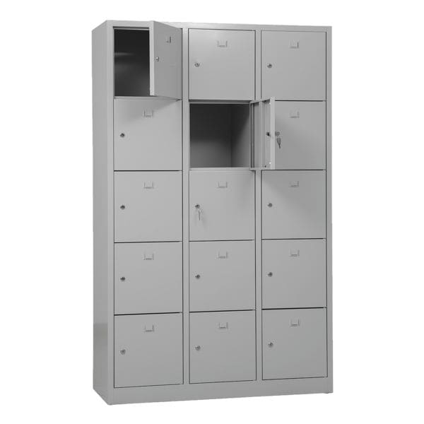 Gürkan Schließfachschrank 3x 5 Fächer Zylinderschloss grau, 119x190x45 cm