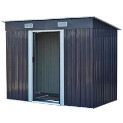 The Fellie 4x8 FT Outdoor Storage Shed with Base, Lockable Garden Storage Shed with Sliding Door, Metal Galvanized Steel Pent Tool Shed for Patio, Backyard, Black (D131x W238x H181cm)