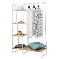 eSituro Heavy Duty Clothes Rail, Sturdy Metal Coat Rack with 4 Standing Bookcase Shelves Unit Wood Shoe Rack White Oak