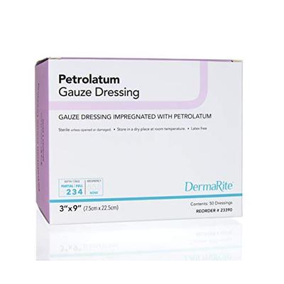 Dermarite Industries Petrolatum Gauze Dressing, 3x9, 50 Count