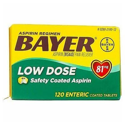 4 Pack Bayer Low Dose Aspirin Enteric Coated Tablets, 81 Mg, 120 Ct