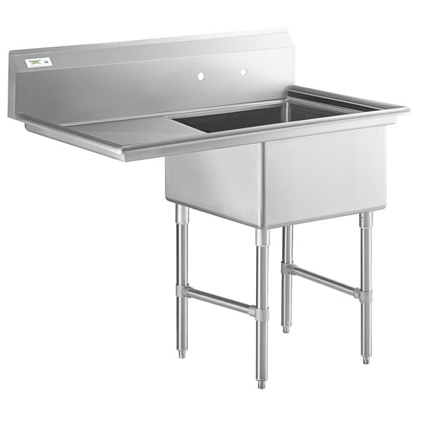Regency 49 1/2" 16 Gauge Stainless Steel One Compartment Commercial Sink with Stainless Steel Legs, Cross Bracing, and 1 Drainboard - 23" x 23" x 12" Bowl - Left Drainboard