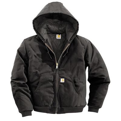 CARHARTT J140-BLK XXL REG Men's Black Cotton Hooded Duck Jacket size 2XL