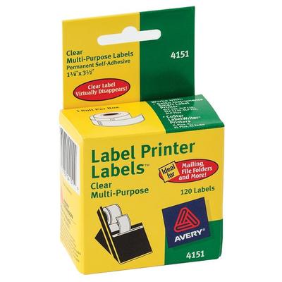 Avery 04151 1 1/8" x 3 1/2" Clear Multipurpose Label Roll, 120 Count Roll