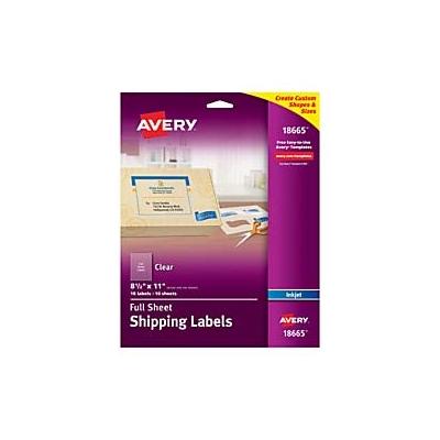 Avery Easy Peel Permanent Address Labels, Shipping, 18665, 8 1/2" x 11", Matte Clear, Box of 10