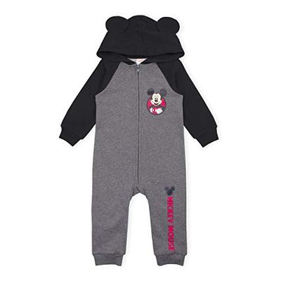Disney Baby Boy Mickey Mouse Coverall Romper Onesie with Hood and 3D Mouse Ears