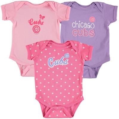 Chicago Cubs Soft as a Grape Girls Infant 3-Pack Rookie Bodysuit Set - Pink/Purple