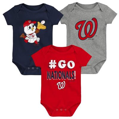 "Infant Red/Navy/Gray Washington Nationals Born To Win 3-Pack Bodysuit Set"