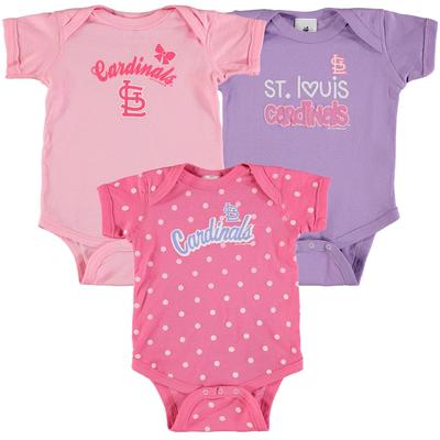 St. Louis Cardinals Soft as a Grape Girls Infant 3-Pack Rookie Bodysuit Set - Pink/Purple