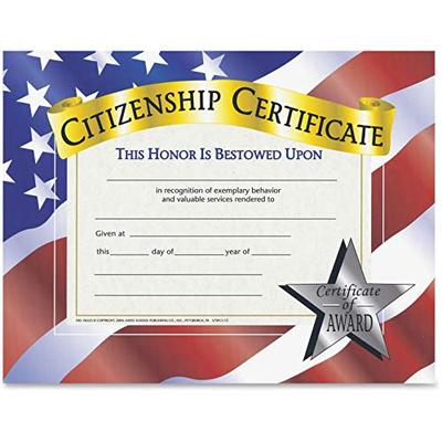 HAYES SCHOOL PUBLISHING Flipside Products VA525 Citizenship Certificate 8-1/2-Inch x11-Inch 30/PK AS