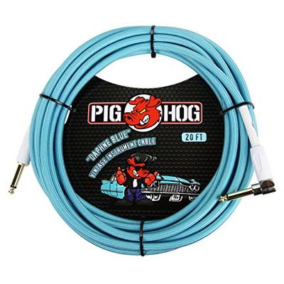 Pig Hog PCH20DBR Right-Angle 1/4" to 1/4" Daphne Blue Guitar Instrument Cable, 20 Feet