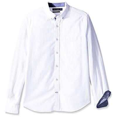 Nautica Men's Big Long Sleeve Button Down Solid Oxford Shirt, White, 5XLT Tall