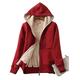 Women Hoodie Jacket Womens Coats Winter Warm Faux Wool Zipper Fleece Lined Hooded Jacket Coat Parka Outwear Jacket Overcoat Outercoat Tops Red 8-10 UK