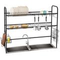 Haitral Stainless Steel Adjustable 2 Tier Dish Rack Stainless Steel in Gray | 37 H x 10.5 W x 33 D in | Wayfair NX-DKT125-02