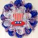 Canora Grey Patriotic Wreath w/ Glittering Uncle Sam Hat 24 inch diameter Indoor/Outdoor Handmade Deco Mesh Burlap/Deco Mesh in Blue/Red | Wayfair