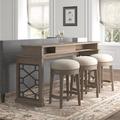 Gracie Oaks Zenna 3 - Person Counter Height Solid Wood Dining Set Wood/Upholstered in Brown/Gray | Wayfair 44BA24C02F1E4160A31BAC6C3D2A460F